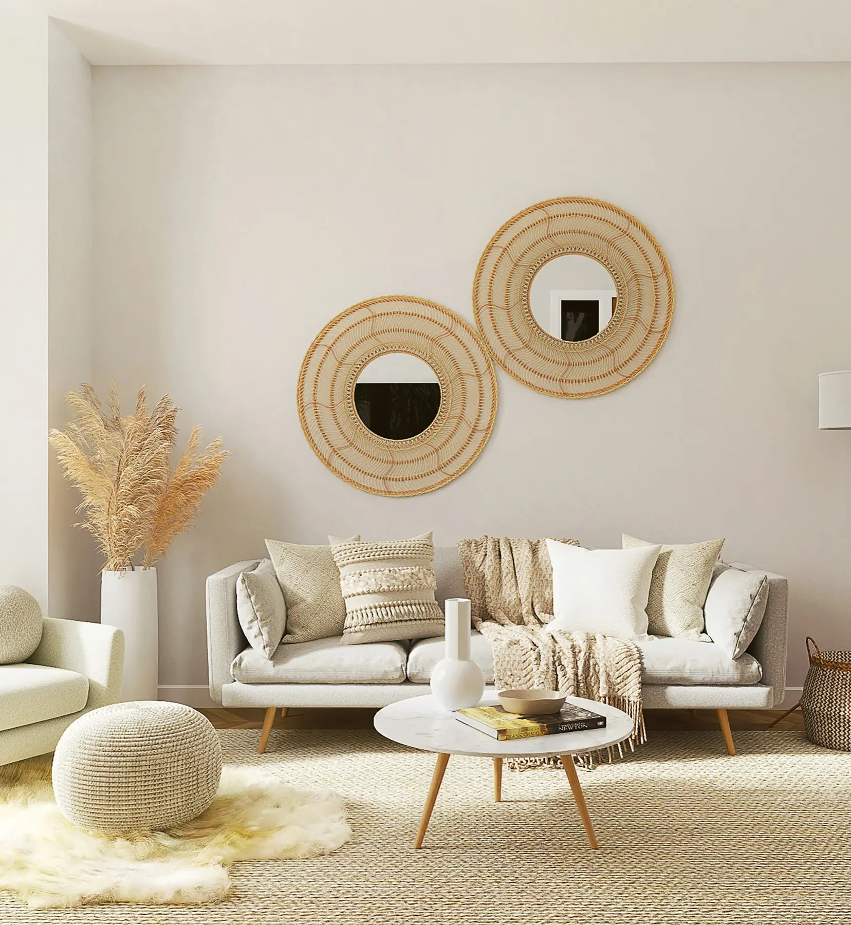 Bright living room with a sofa and coffee table
